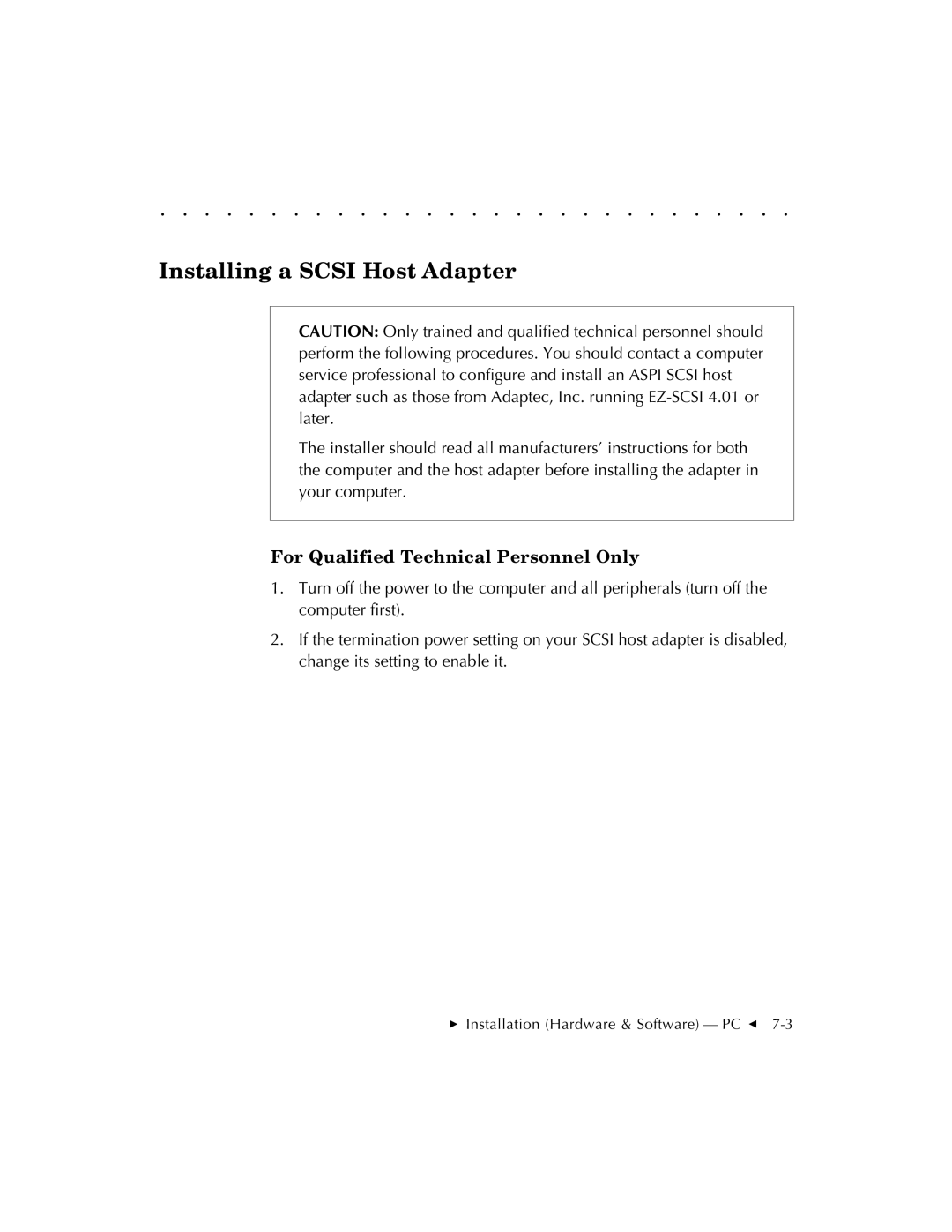 Kodak RFS 3570 user manual Installing a Scsi Host Adapter, For Qualified Technical Personnel Only 