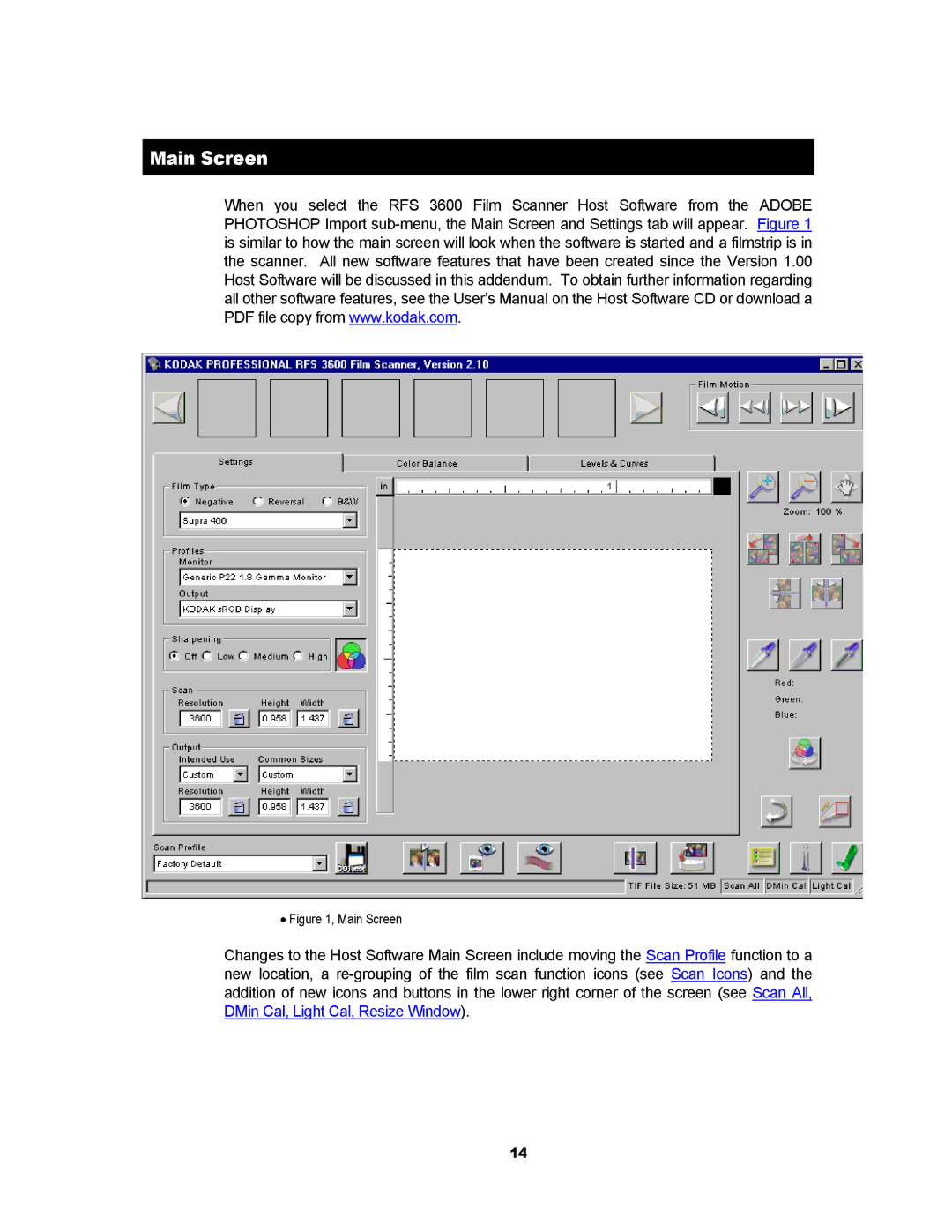 Kodak RFS 3600 user manual Main Screen 