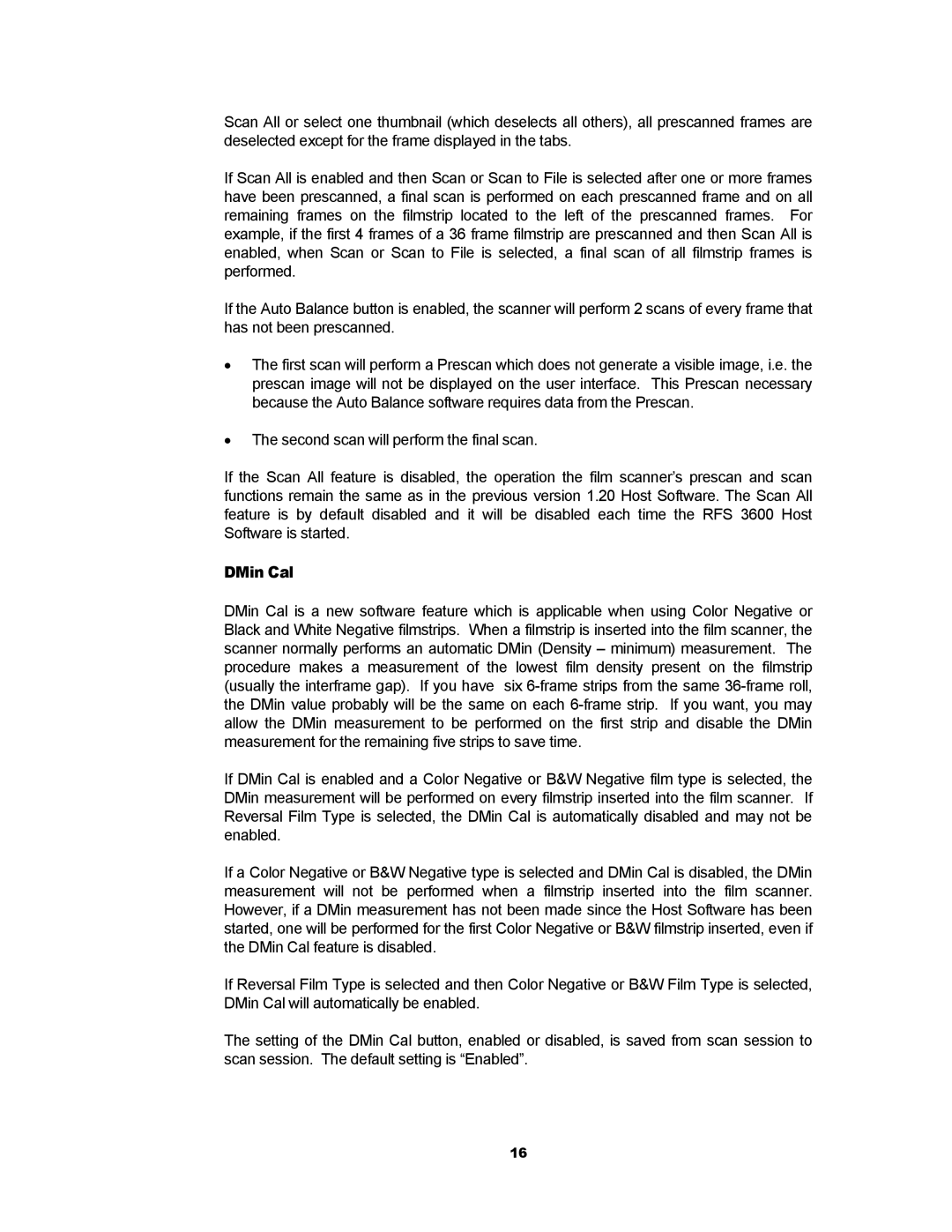 Kodak RFS 3600 user manual DMin Cal 