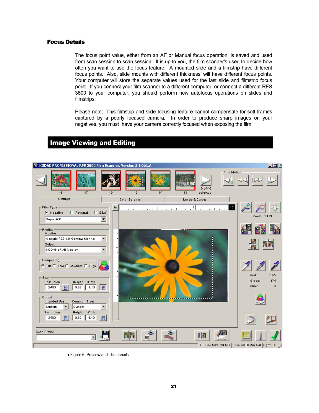 Kodak RFS 3600 user manual Image Viewing and Editing, Focus Details 