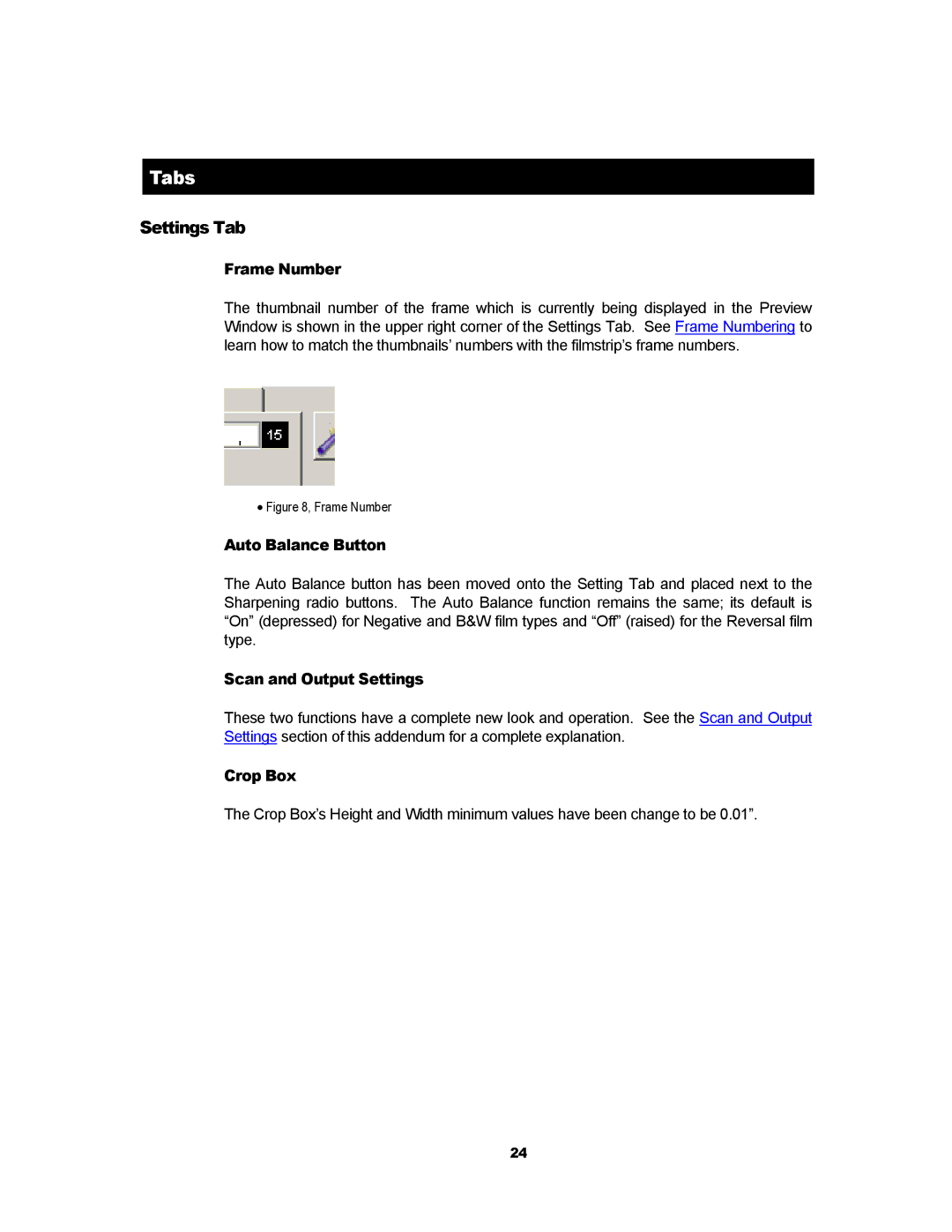 Kodak RFS 3600 user manual Tabs, Settings Tab 