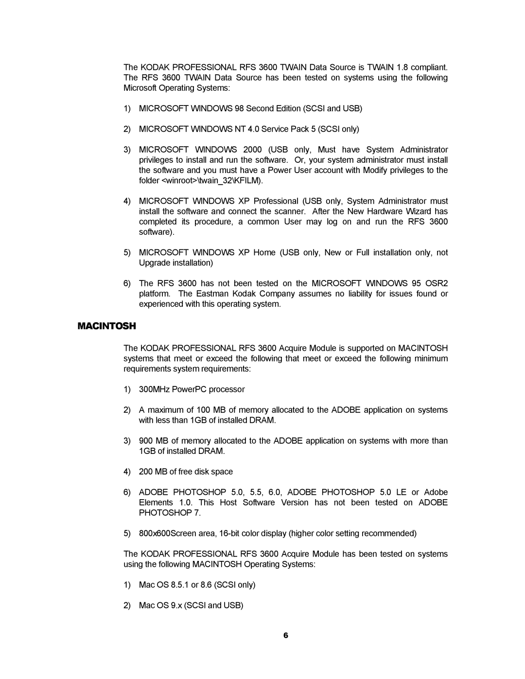 Kodak RFS 3600 user manual Macintosh 