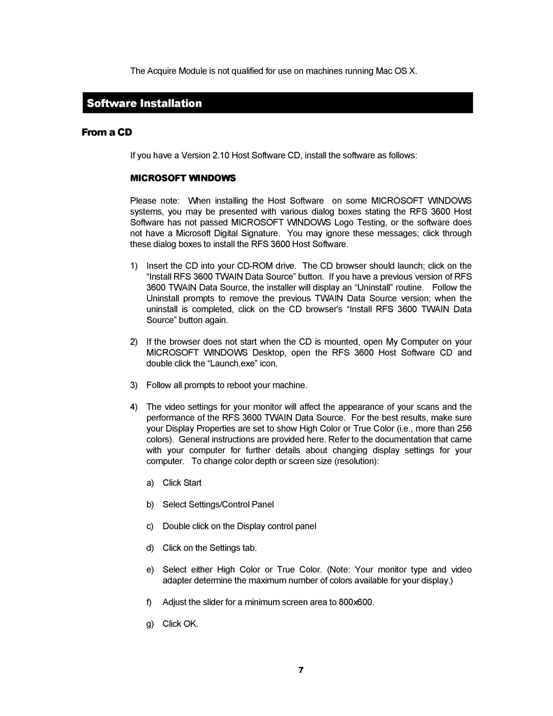 Kodak RFS 3600 user manual Software Installation, From a CD 