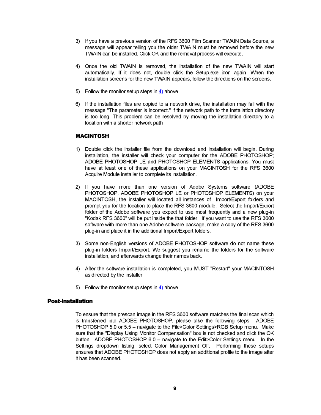 Kodak RFS 3600 user manual Post-Installation 