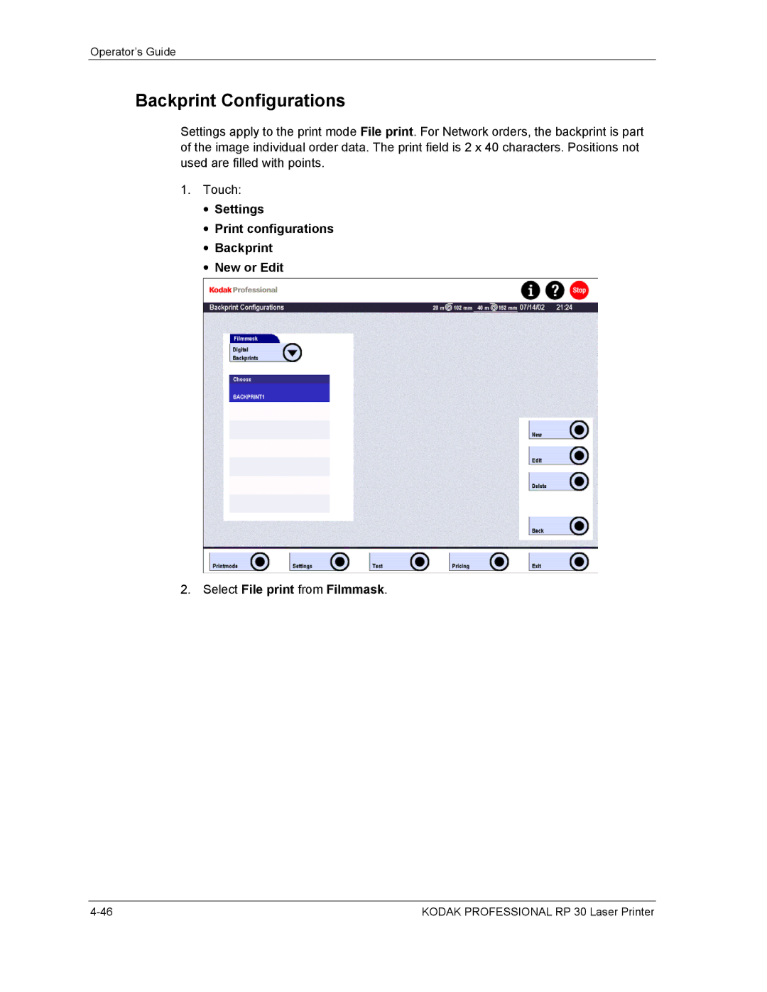 Kodak RP 30 manual Backprint Configurations 