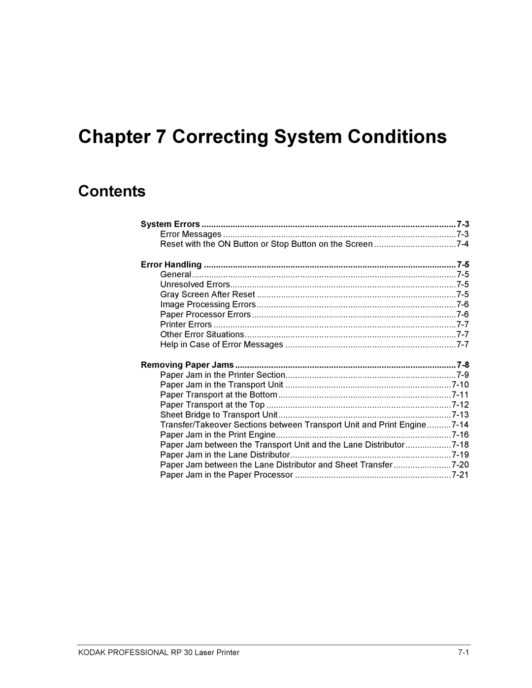 Kodak RP 30 manual Correcting System Conditions 