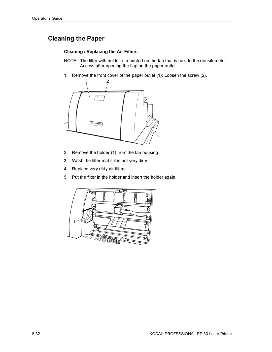 Kodak RP 30 manual Cleaning the Paper, Cleaning / Replacing the Air Filters 