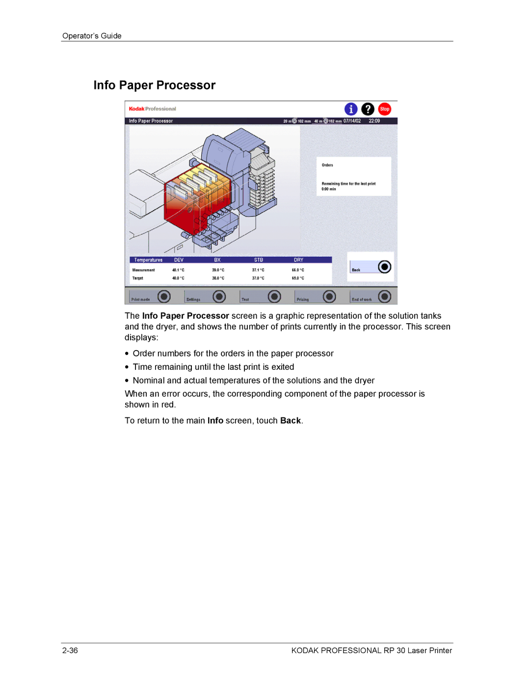 Kodak RP 30 manual Info Paper Processor 