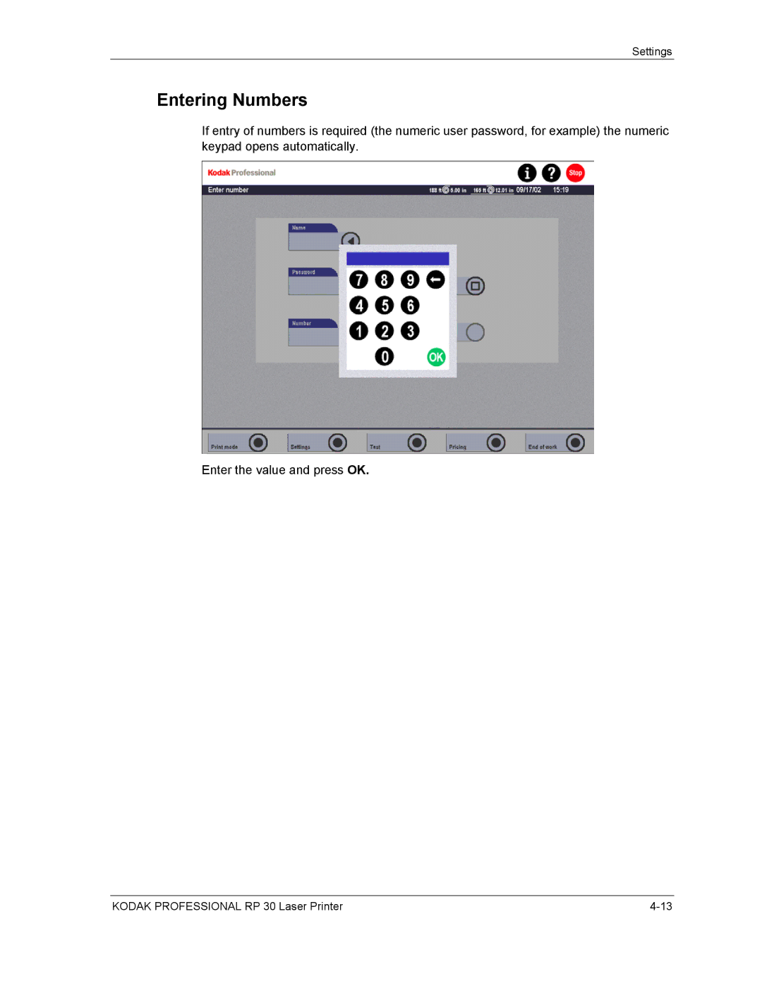 Kodak RP 30 manual Entering Numbers 