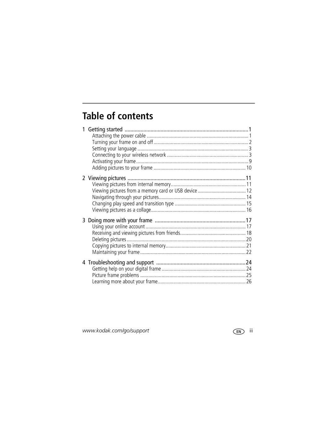 Kodak 4H6784, S710 manual Table of contents 