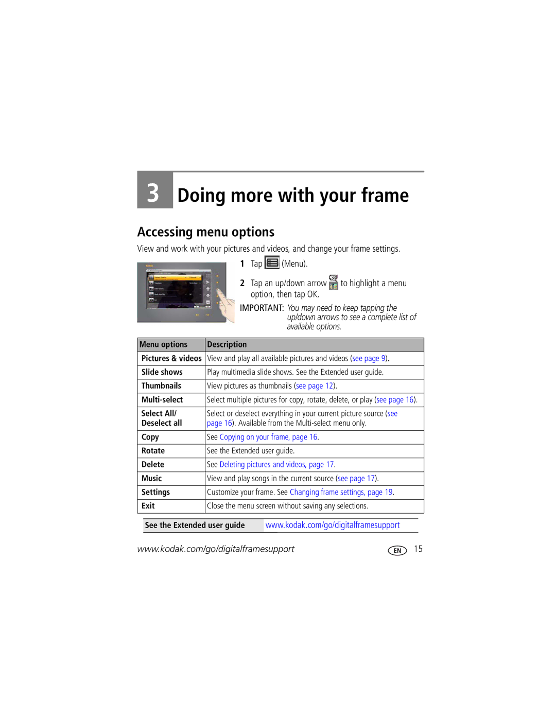 Kodak S730 manual Accessing menu options 