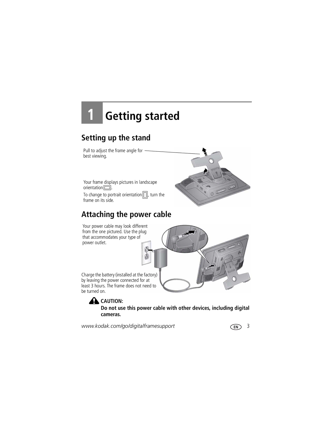 Kodak S730 manual Setting up the stand, Attaching the power cable 