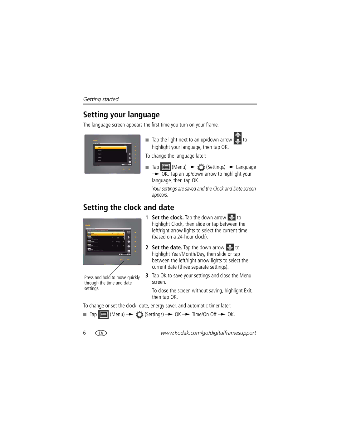 Kodak S730 manual Setting your language, Setting the clock and date, To change the language later 