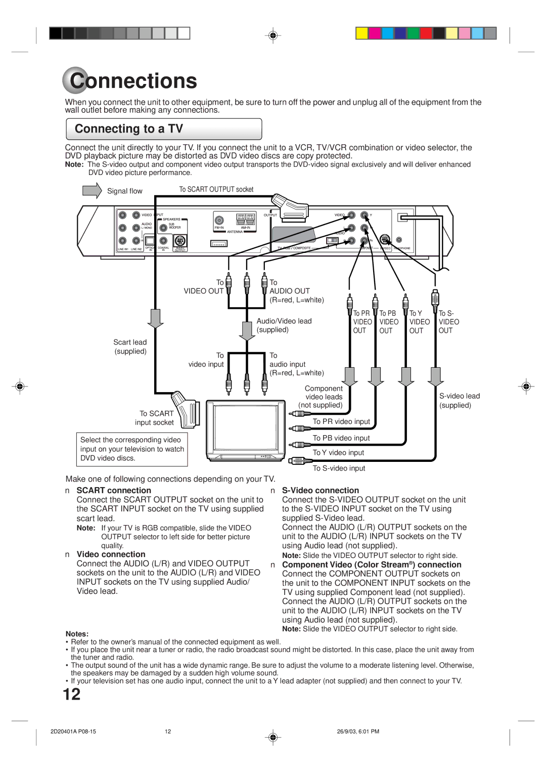 Kodak SD-63HK Connections, Connecting to a TV, Make one of following connections depending on your TV, Scart connection 