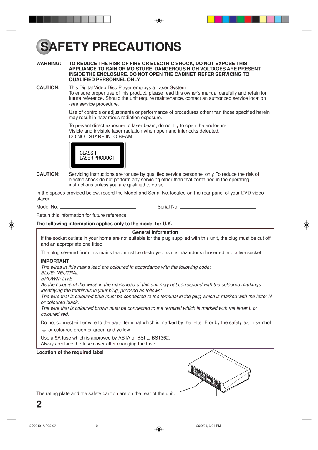 Kodak SD-63HK owner manual Retain this information for future reference, Location of the required label 