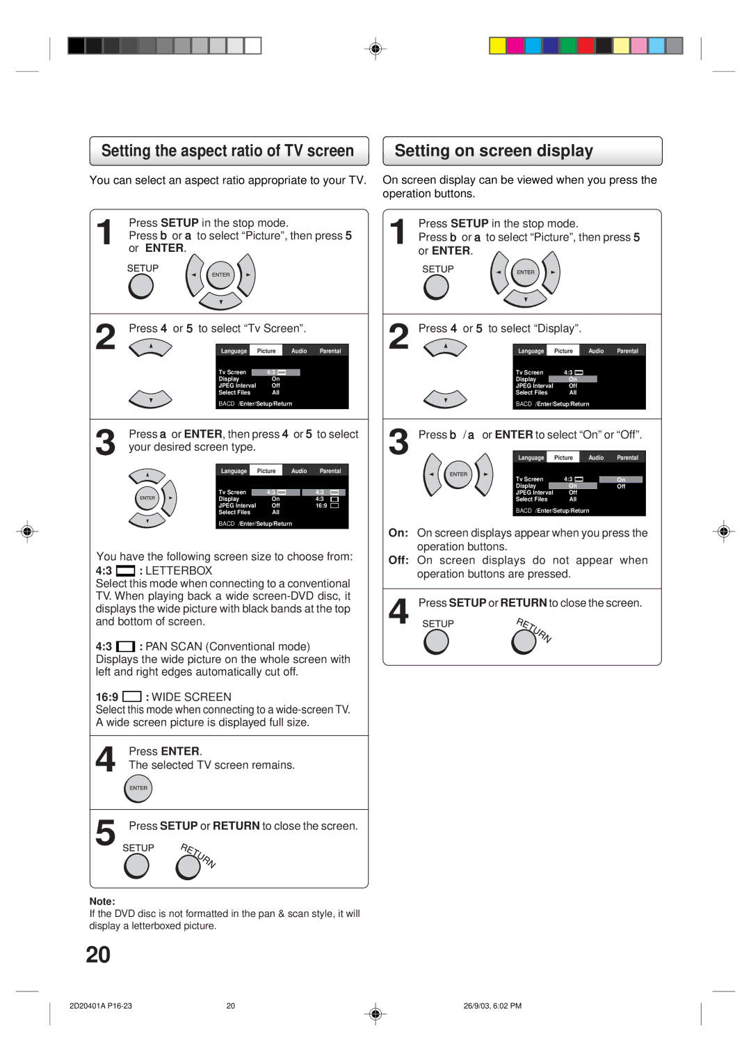 Kodak SD-63HK owner manual You have the following screen size to choose from, Press Enter Selected TV screen remains 