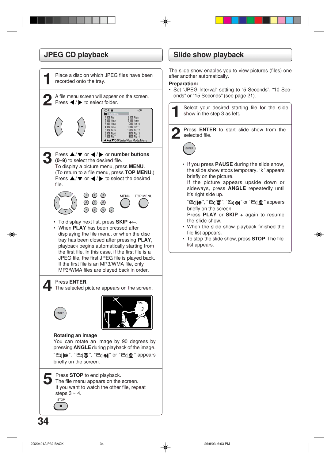 Kodak SD-63HK owner manual Jpeg CD playback, Slide show playback, Rotating an image, Preparation 