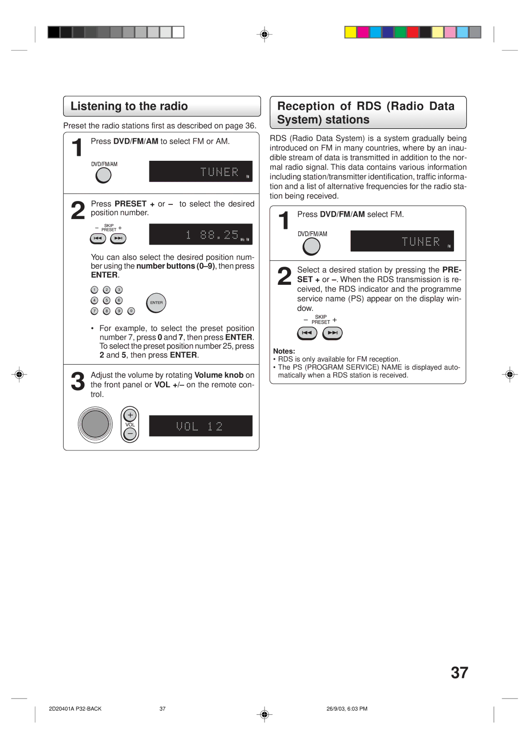 Kodak SD-63HK owner manual Listening to the radio, Reception of RDS Radio Data System stations 