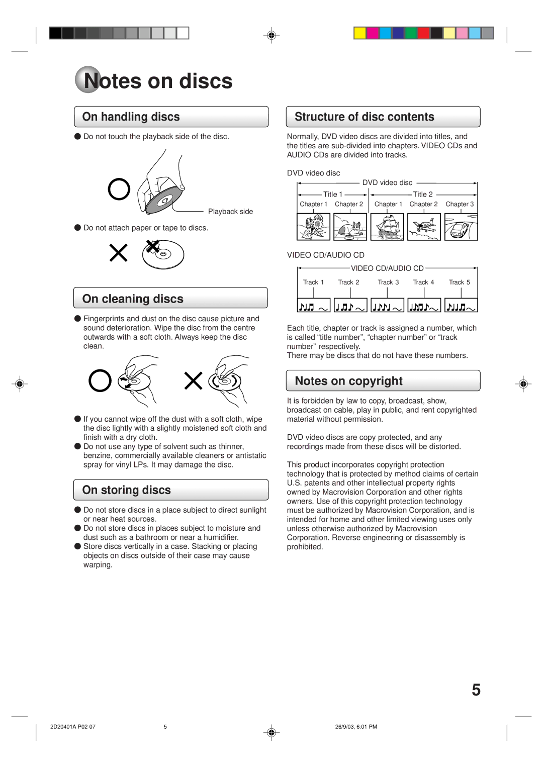 Kodak SD-63HK owner manual On handling discs, On cleaning discs, On storing discs, Structure of disc contents 