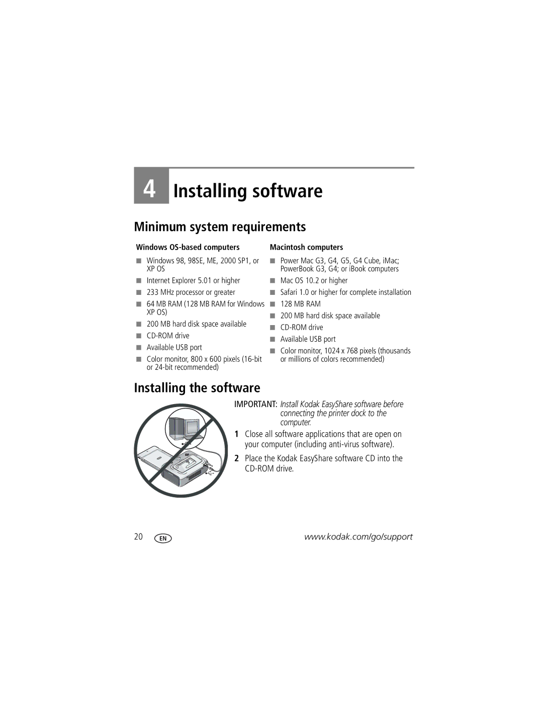 Kodak Series 3 manual Installing software, Minimum system requirements, Installing the software, Windows OS-based computers 