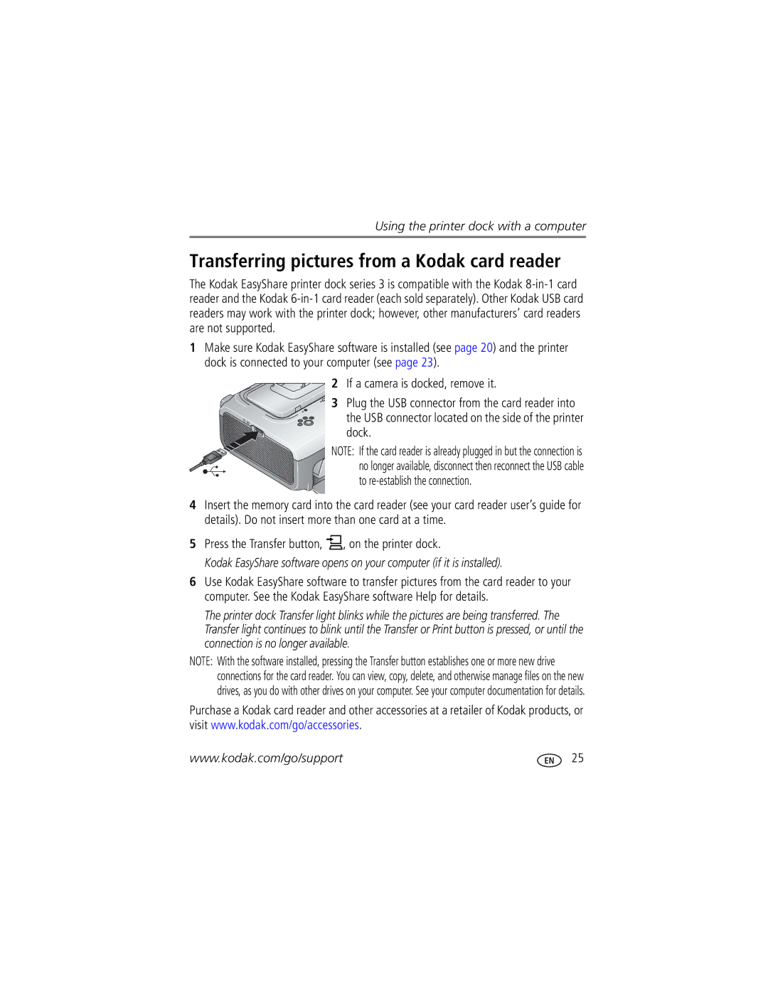 Kodak Series 3 manual Transferring pictures from a Kodak card reader, If a camera is docked, remove it 