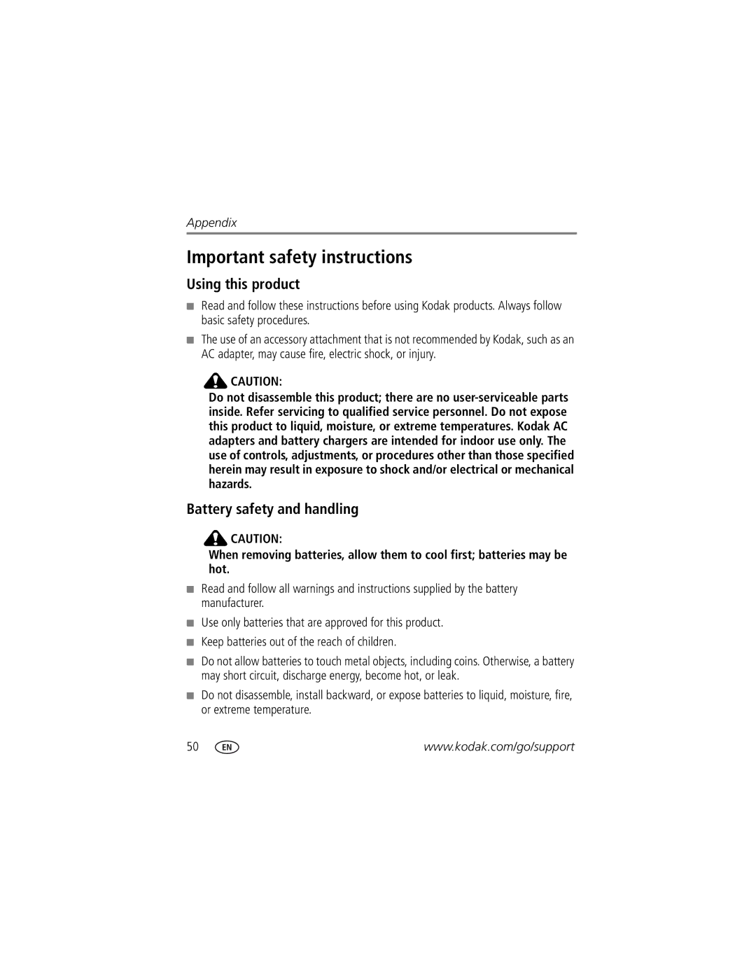 Kodak Series 3 manual Important safety instructions, Using this product, Battery safety and handling 