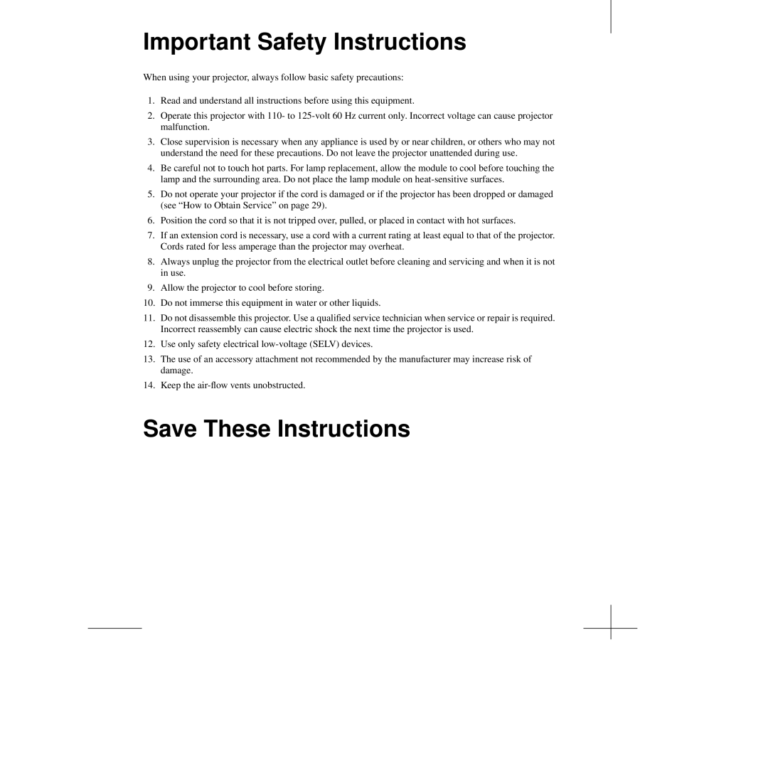 Kodak Slide Projector manual Important Safety Instructions, Save These Instructions 