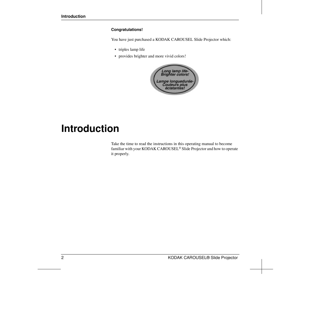 Kodak manual Introduction Congratulations, KODAK CAROUSEL Slide Projector 