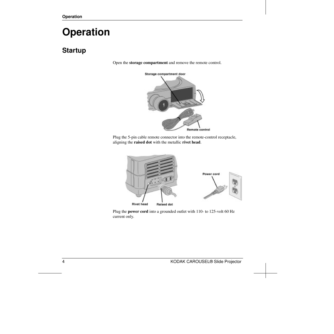 Kodak Slide Projector manual Operation, Startup 