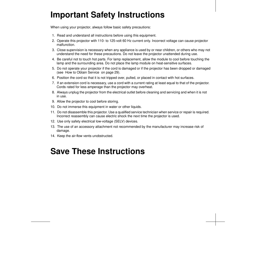 Kodak Slide Projector manual Important Safety Instructions 