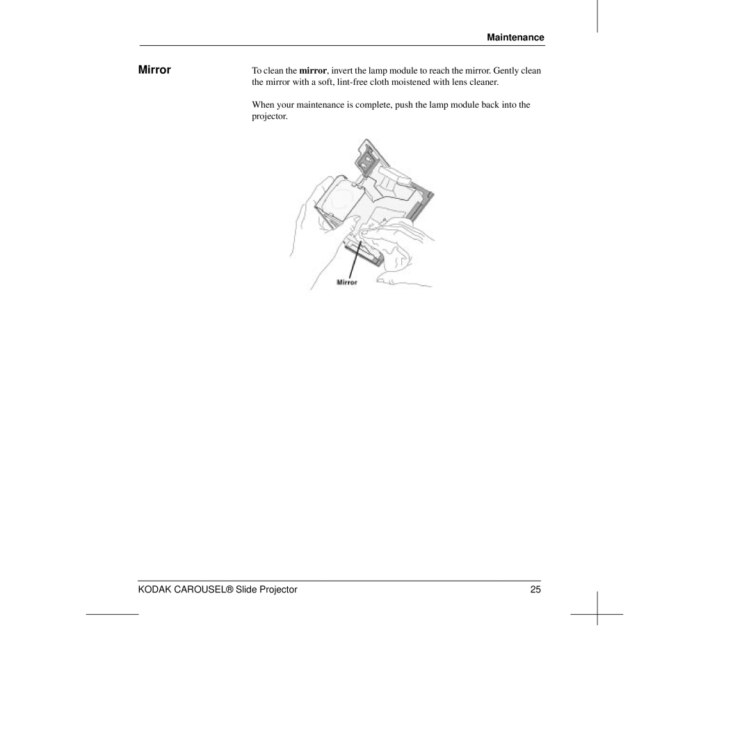 Kodak Slide Projector manual Mirror 