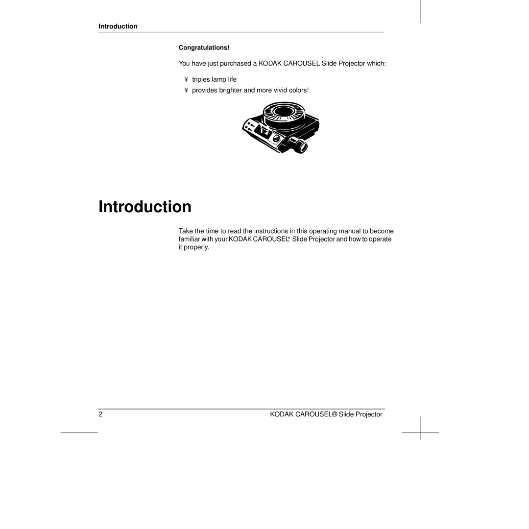 Kodak Slide Projector manual Introduction Congratulations 