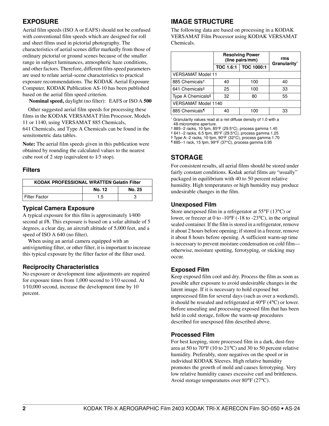 Kodak SO-050, 2403 manual Exposure, Image Structure, Storage 