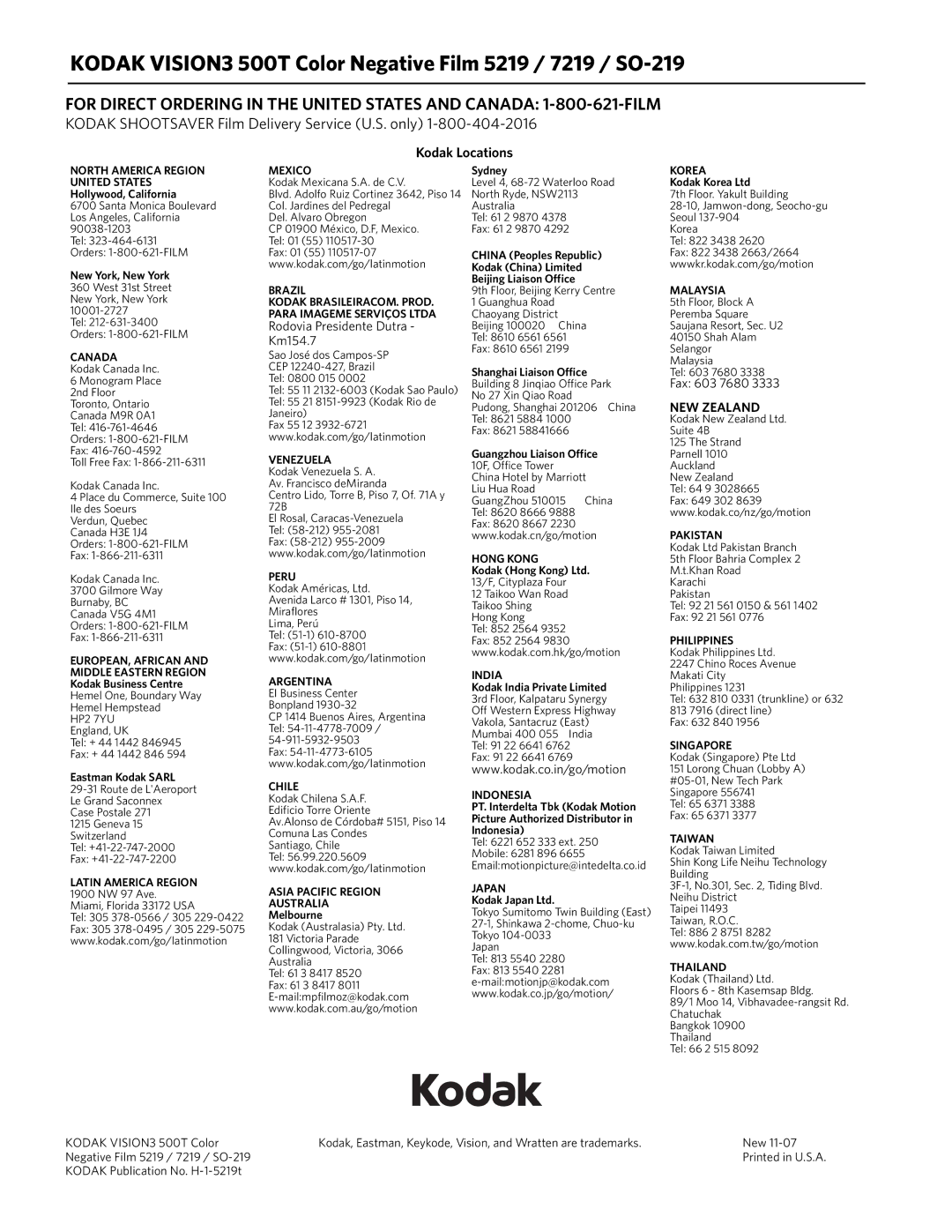 Kodak SO-219, 7219 Kodak Shootsaver Film Delivery Service U.S. only, Kodak Locations, Rodovia Presidente Dutra Km154.7 