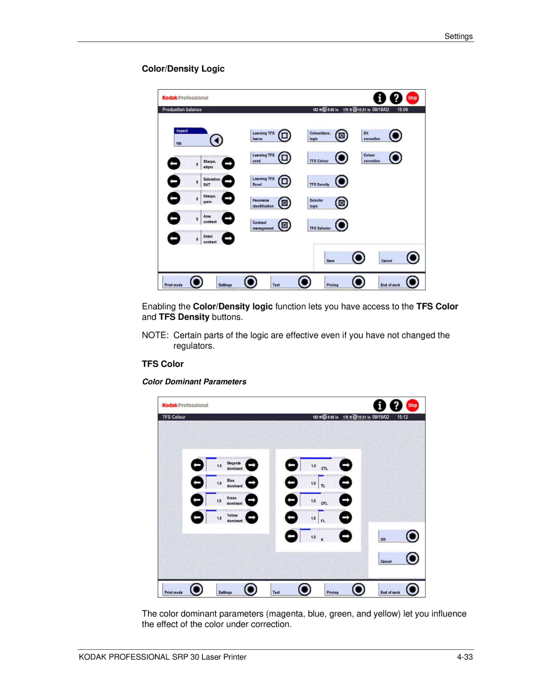 Kodak SRP 30 manual Color/Density Logic, TFS Color 