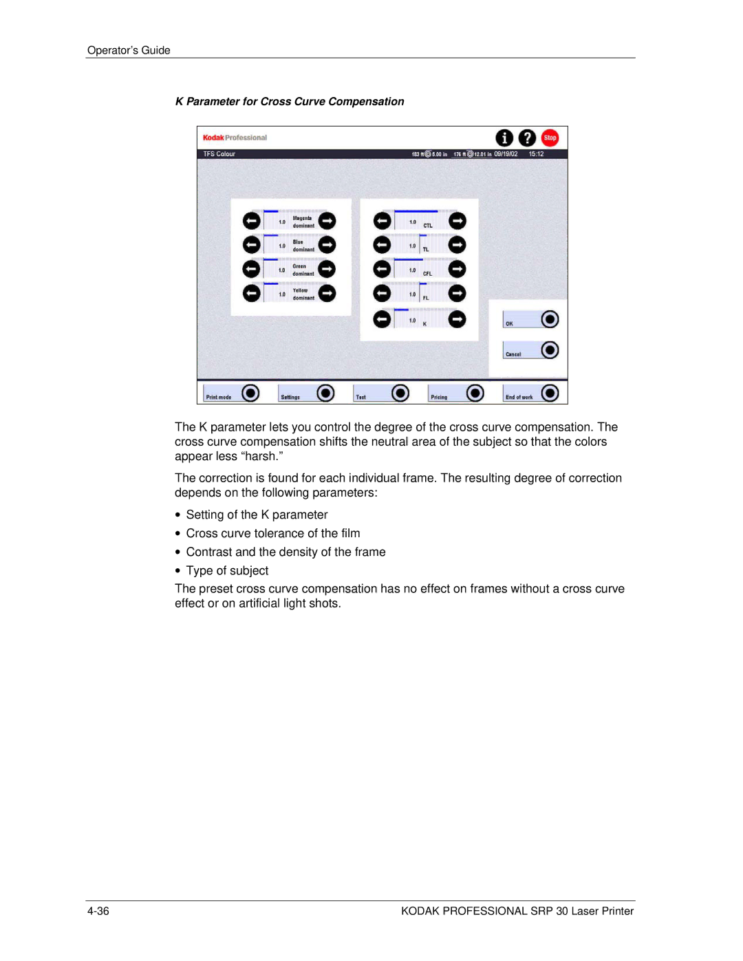 Kodak SRP 30 manual Parameter for Cross Curve Compensation 