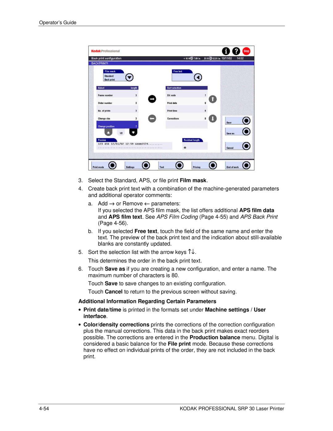 Kodak SRP 30 manual Additional Information Regarding Certain Parameters 