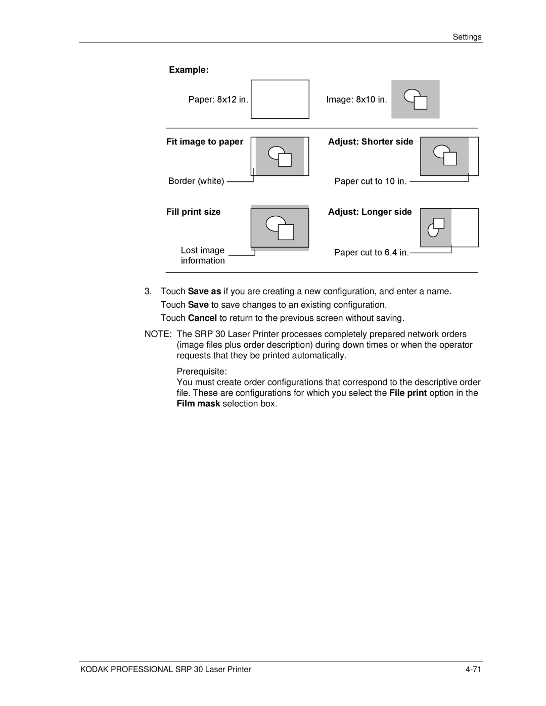 Kodak SRP 30 manual Example, Adjust Longer side 