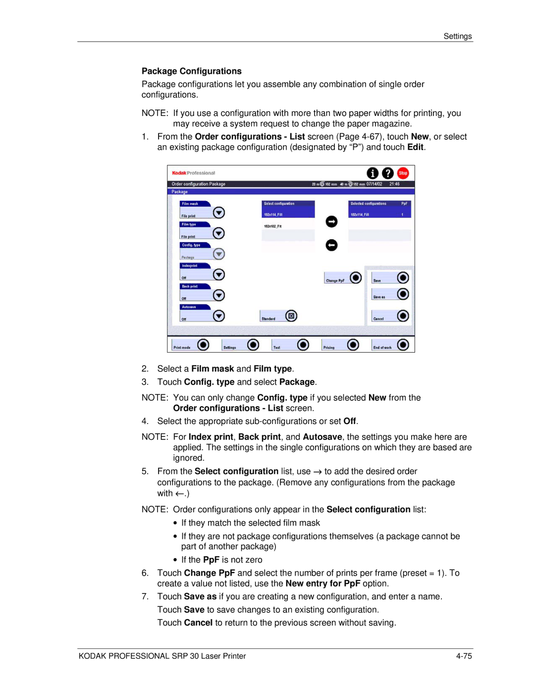 Kodak SRP 30 manual Package Configurations 