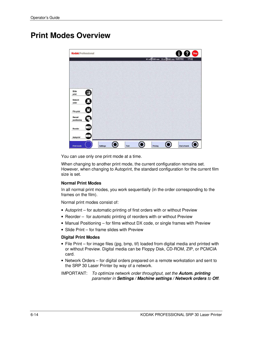 Kodak SRP 30 manual Print Modes Overview, Normal Print Modes, Digital Print Modes 