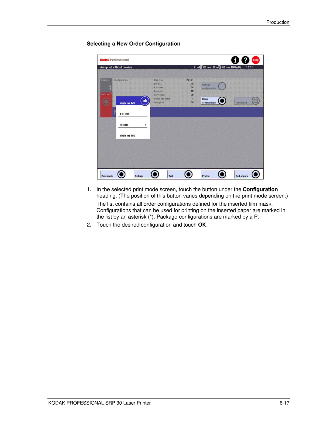 Kodak SRP 30 manual Selecting a New Order Configuration 