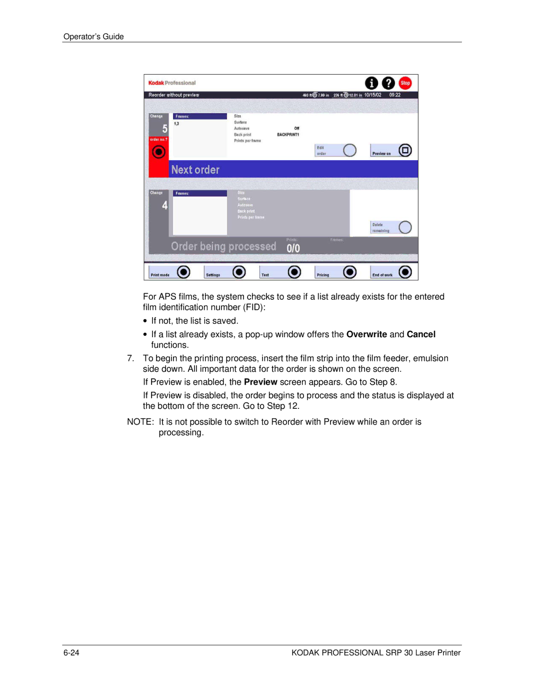 Kodak SRP 30 manual Operator’s Guide 