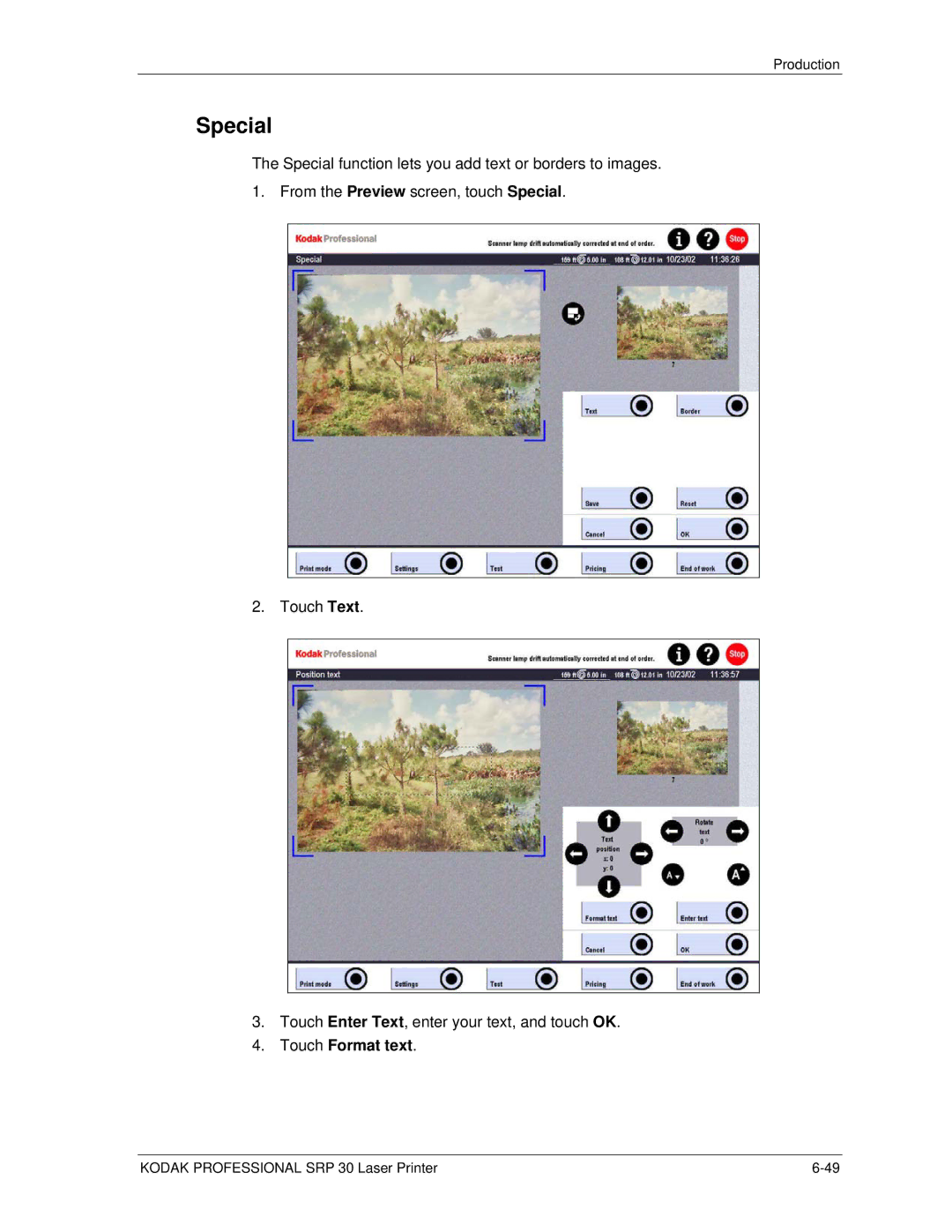 Kodak SRP 30 manual Special, Touch Format text 