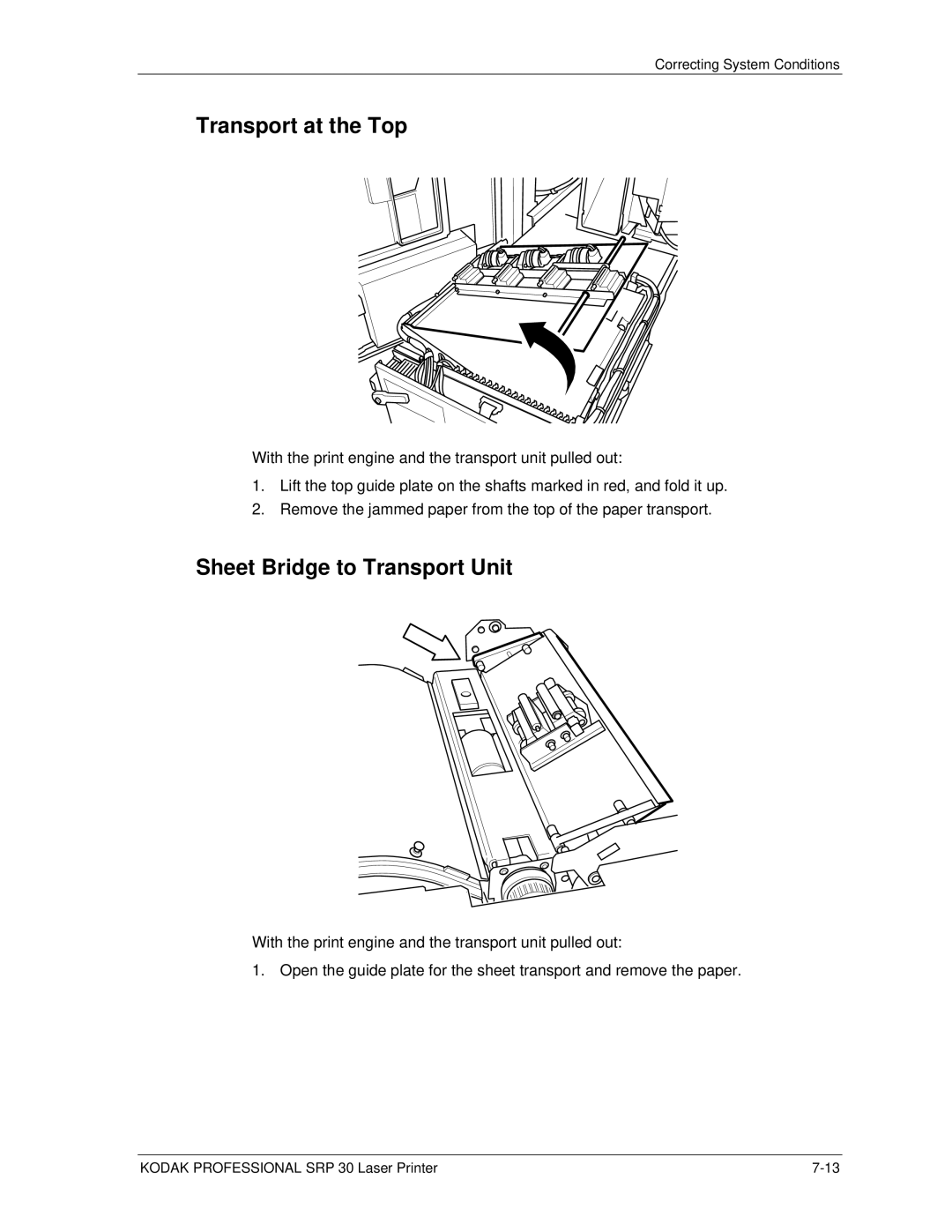 Kodak SRP 30 manual Transport at the Top, Sheet Bridge to Transport Unit 