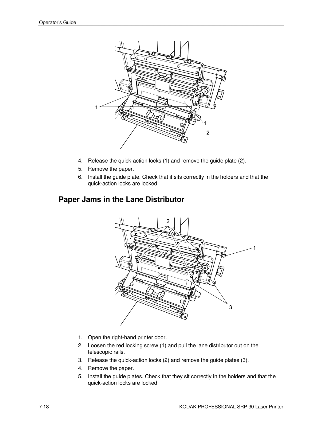 Kodak SRP 30 manual Paper Jams in the Lane Distributor 