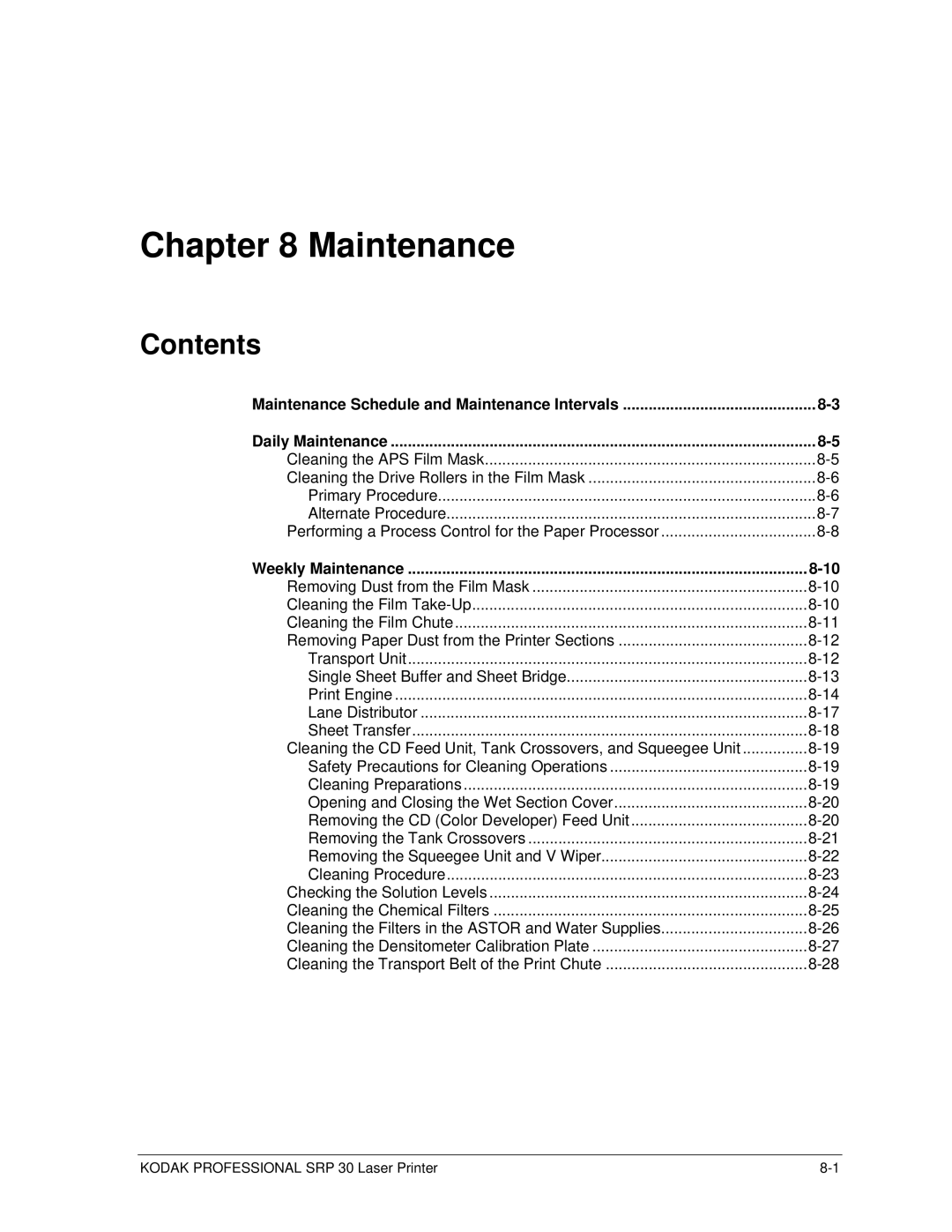 Kodak SRP 30 manual Maintenance 