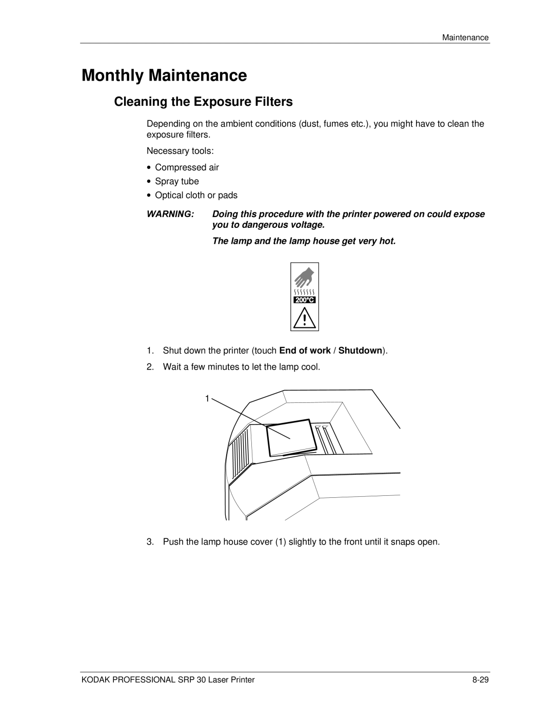 Kodak SRP 30 manual Monthly Maintenance, Cleaning the Exposure Filters 