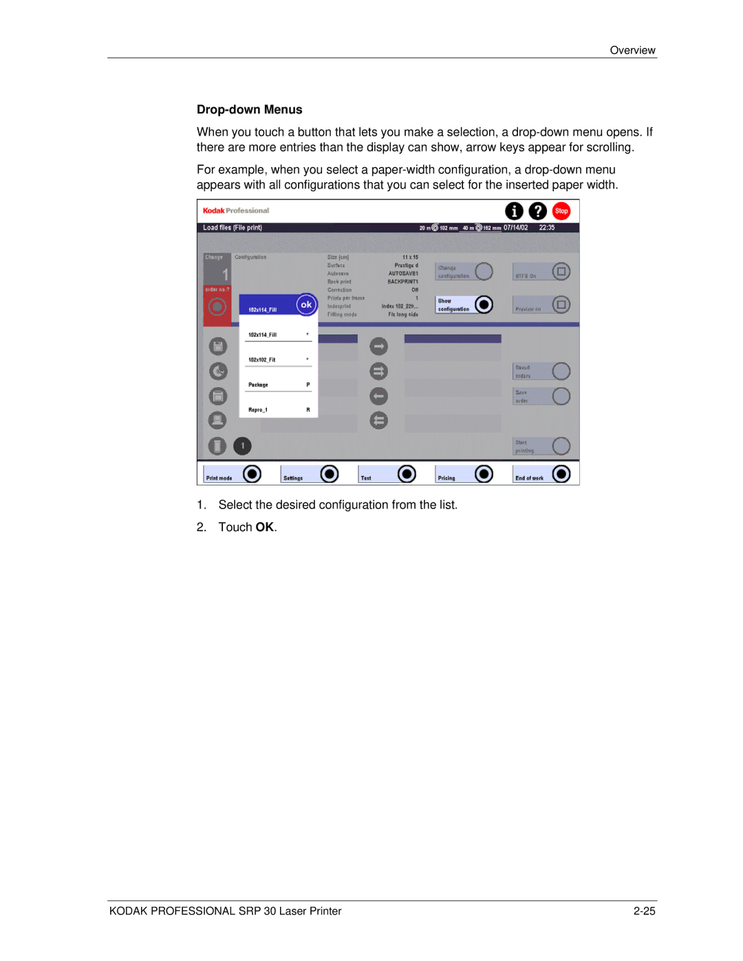 Kodak SRP 30 manual Drop-down Menus 