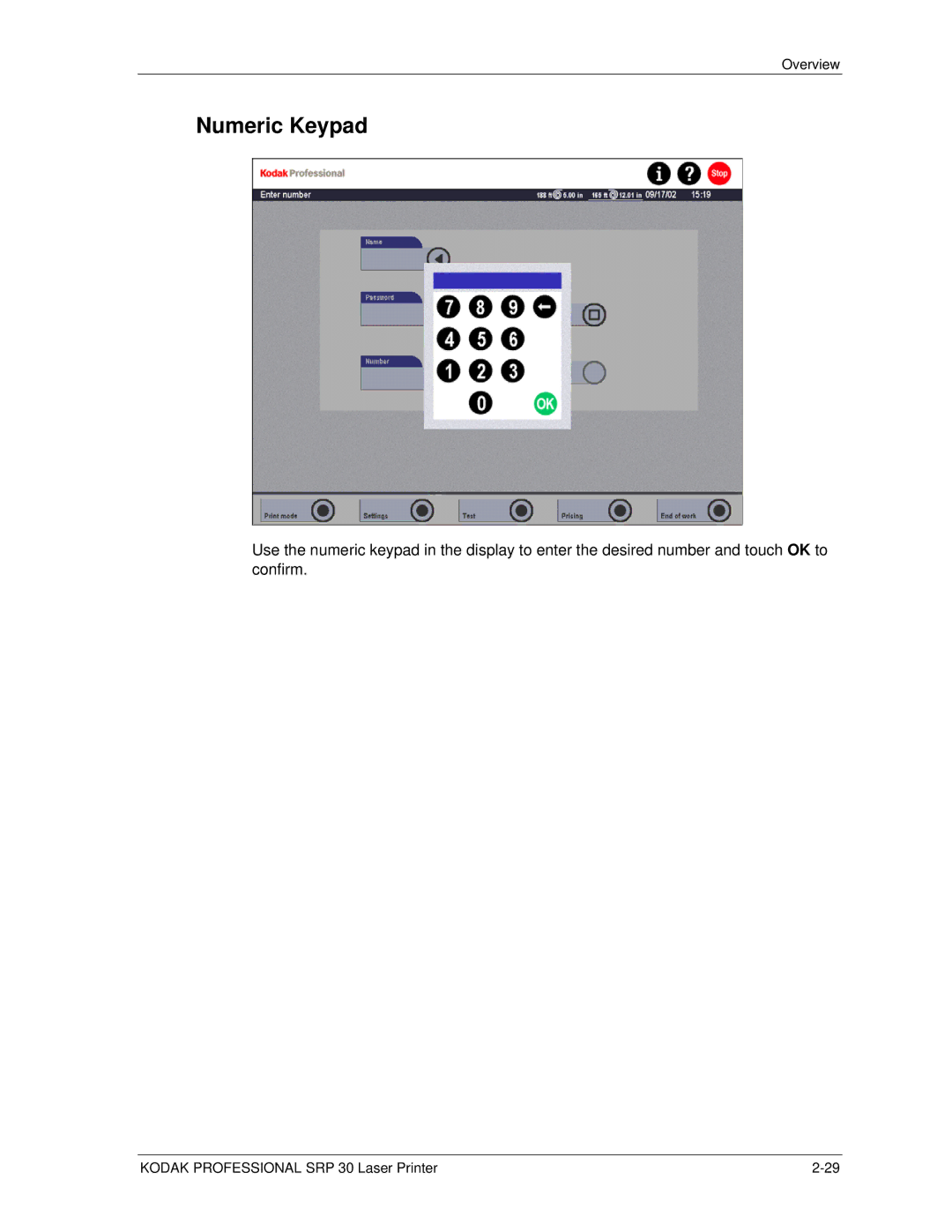 Kodak SRP 30 manual Numeric Keypad 