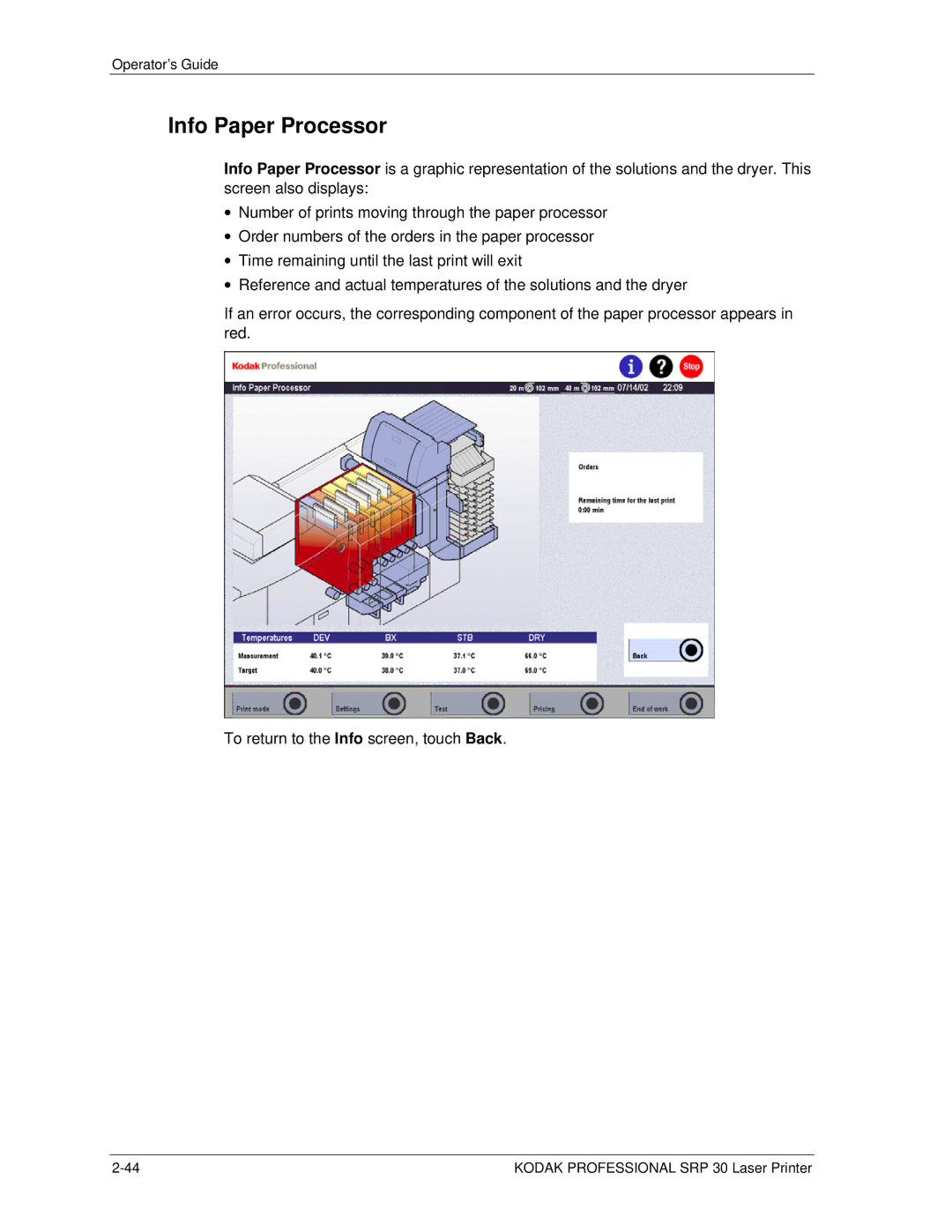 Kodak SRP 30 manual Info Paper Processor 